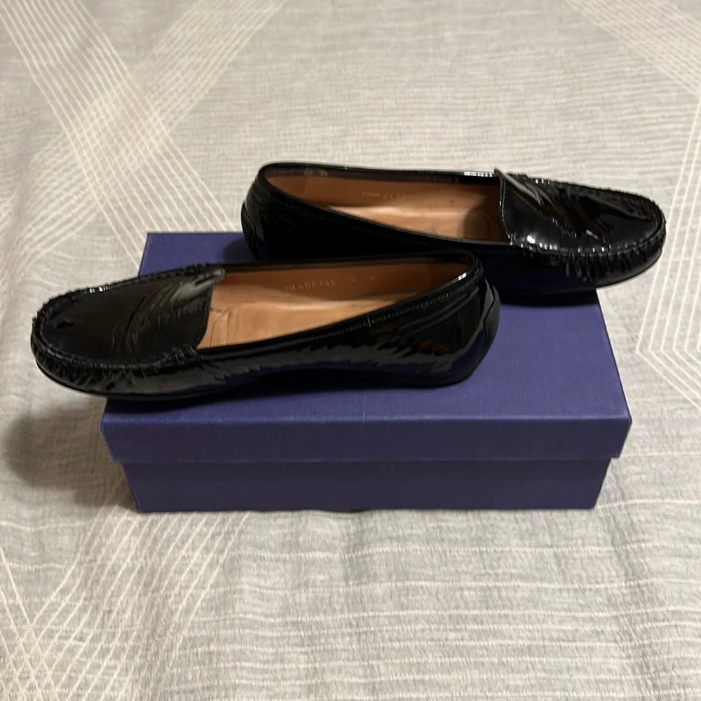 Stuart Weitzman Black Patent Leather Mach Driving Moccasins size 8M - Picture 1 of 13